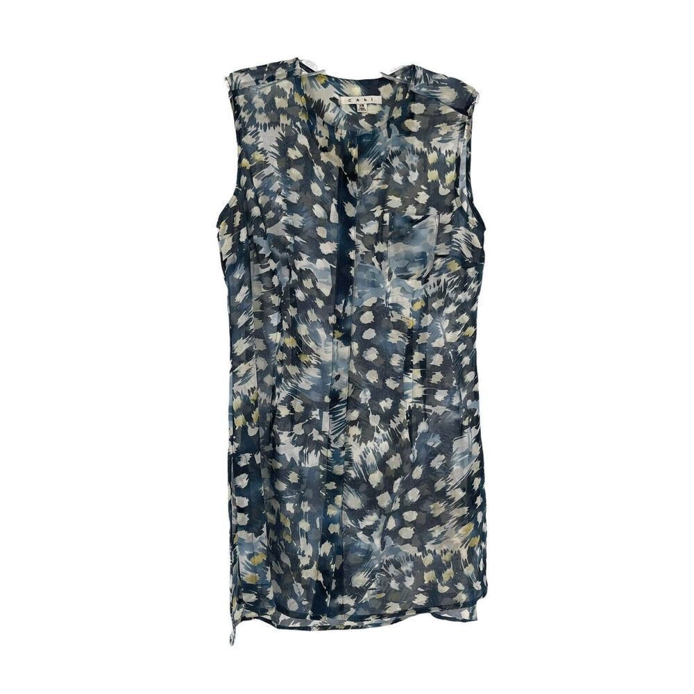 Cabi Avery Tunic Top Size XS Sheer Button Front Sleeveless Blouse Blue #416 Cute